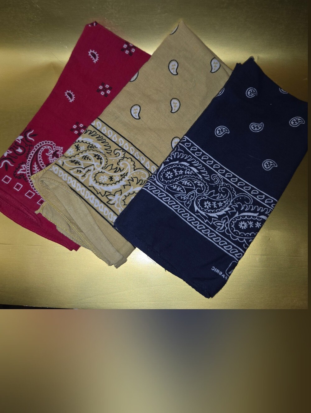 Lot of 3 Vintage Made in USA Paisley Bandanas Cotton Navy Tan Red RN13960 20x20
